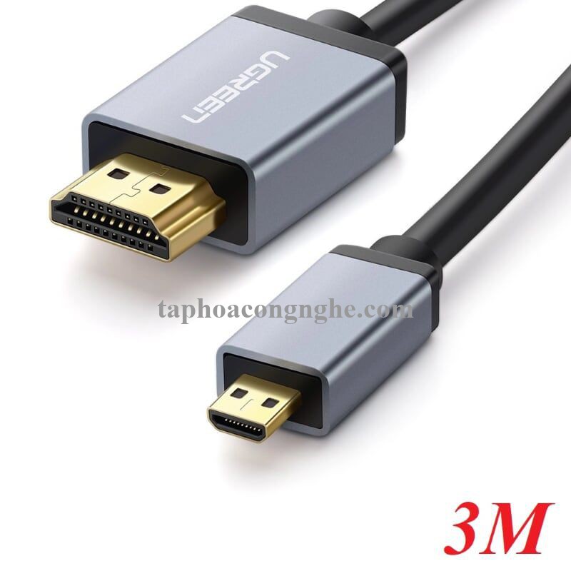 Ugreen 10143 3M màu Đen Cáp chuyển đổi Micro HDMI sang HDMI thuần đồng cao cấp HD109 30010143